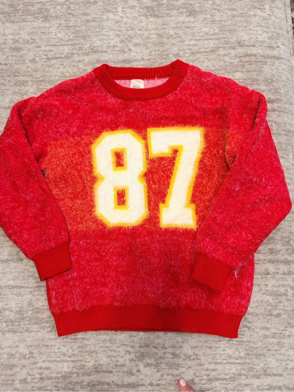 Fancy Smancy Baby Red Fuzzy "87" Varsity Sweater Girls Size 10Y
